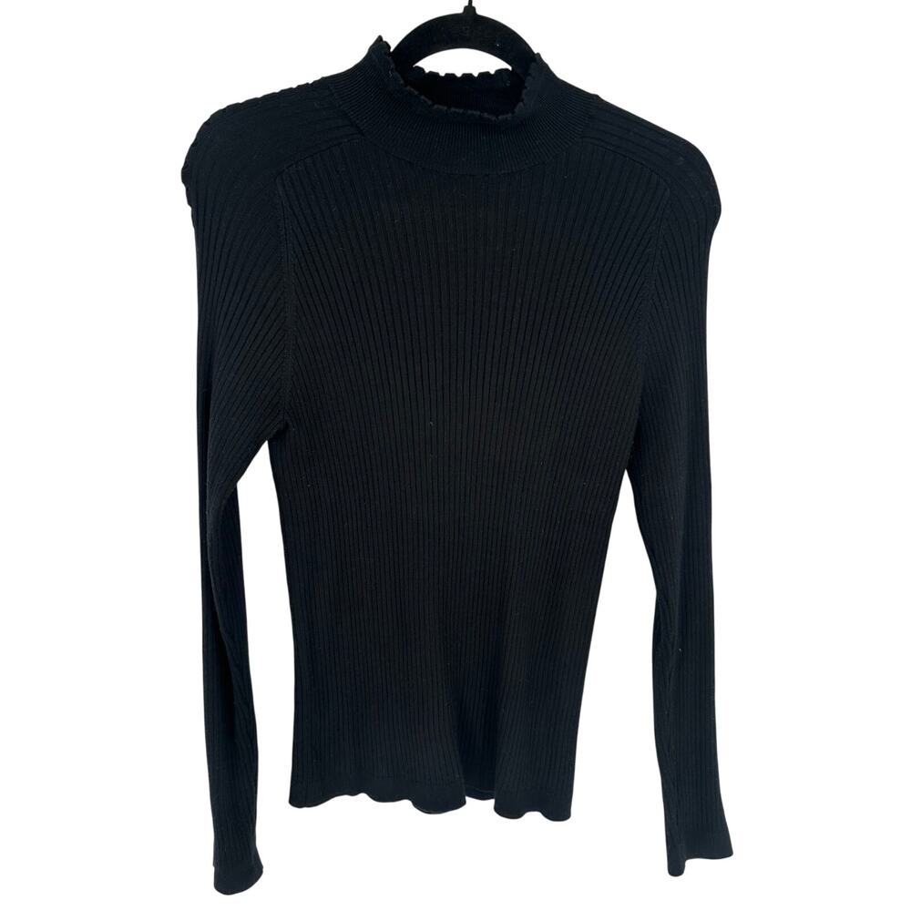 Carmen Marc Valvo Black Mock Neck Sweater Long Sleeve Ribbed Winter Workwear M